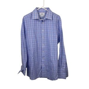 Charles Tyrwhitt Slim Fit Check Dress Shirt Blue Pink 16.5 35 French Cuff Cotton